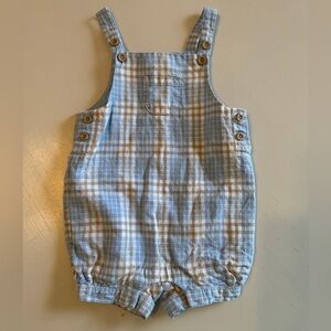 Janie and Jack 6-12 months Plaid Blue and Tan Kids Overalls